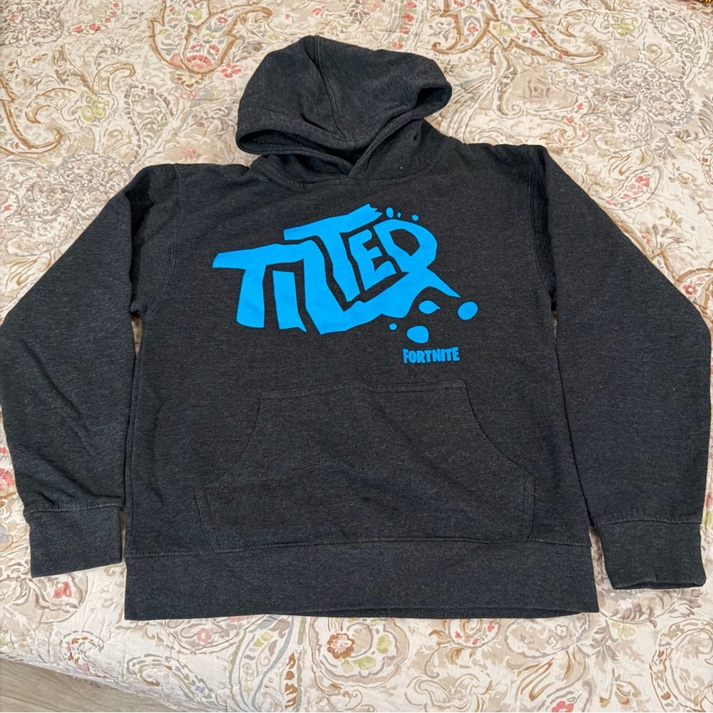 Fortnite “Tilted” Charcoal Gray Hoodie Sweatshirt - Youth Boys Large